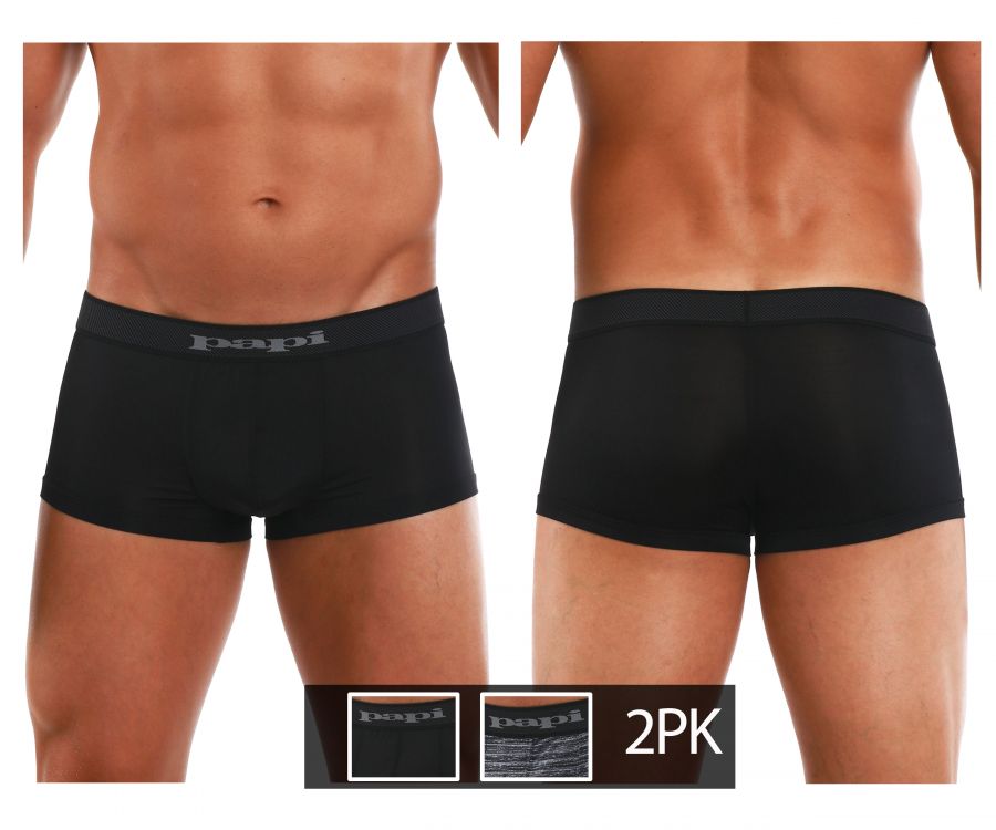 Papi 626183-962 Cool2 Lot de 2 boxers brésiliens à imprimé uni Couleur Noir-Gris