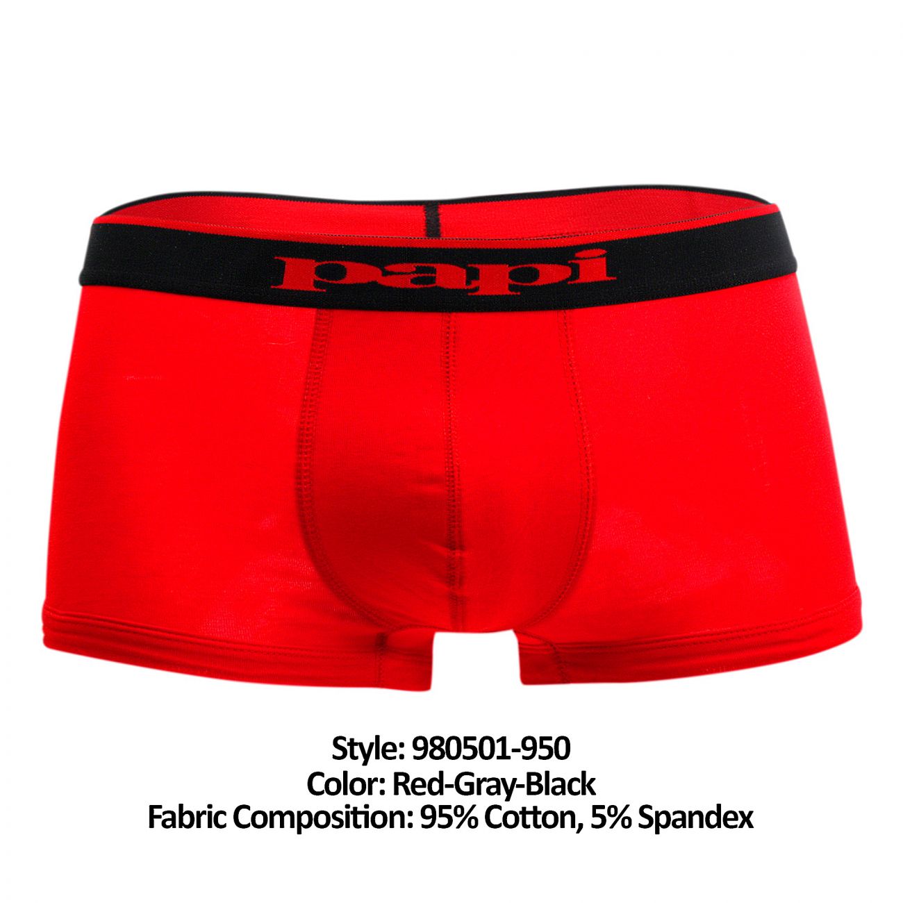 Papi 980501-950 Lot de 3 slips brésiliens en coton extensible Couleur rouge-gris-noir Papi 980501-950 Lot de 3 slips brésiliens en coton extensible Couleur rouge-gris-noir