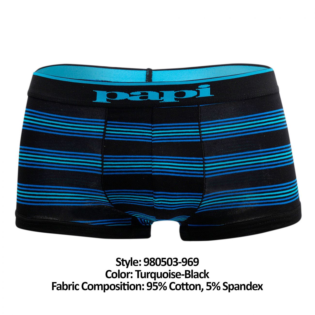 Papi 980503-969 3PK Cotton Stretch Brazilian Yarndye Band Stripe Color Turquoise-Black Papi 980503-969 3PK Cotton Stretch Brazilian Yarndye Band Stripe Color Turquoise-Black