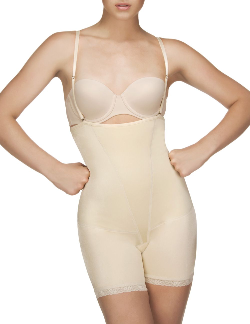 Vedette 504 Isabelle Trägerloser Body bis zur Mitte der Oberschenkel mit Po-Vergrößerer, Farbe Nude Vedette 504 Isabelle Trägerloser Body bis zur Mitte der Oberschenkel mit Po-Vergrößerer, Farbe Nude