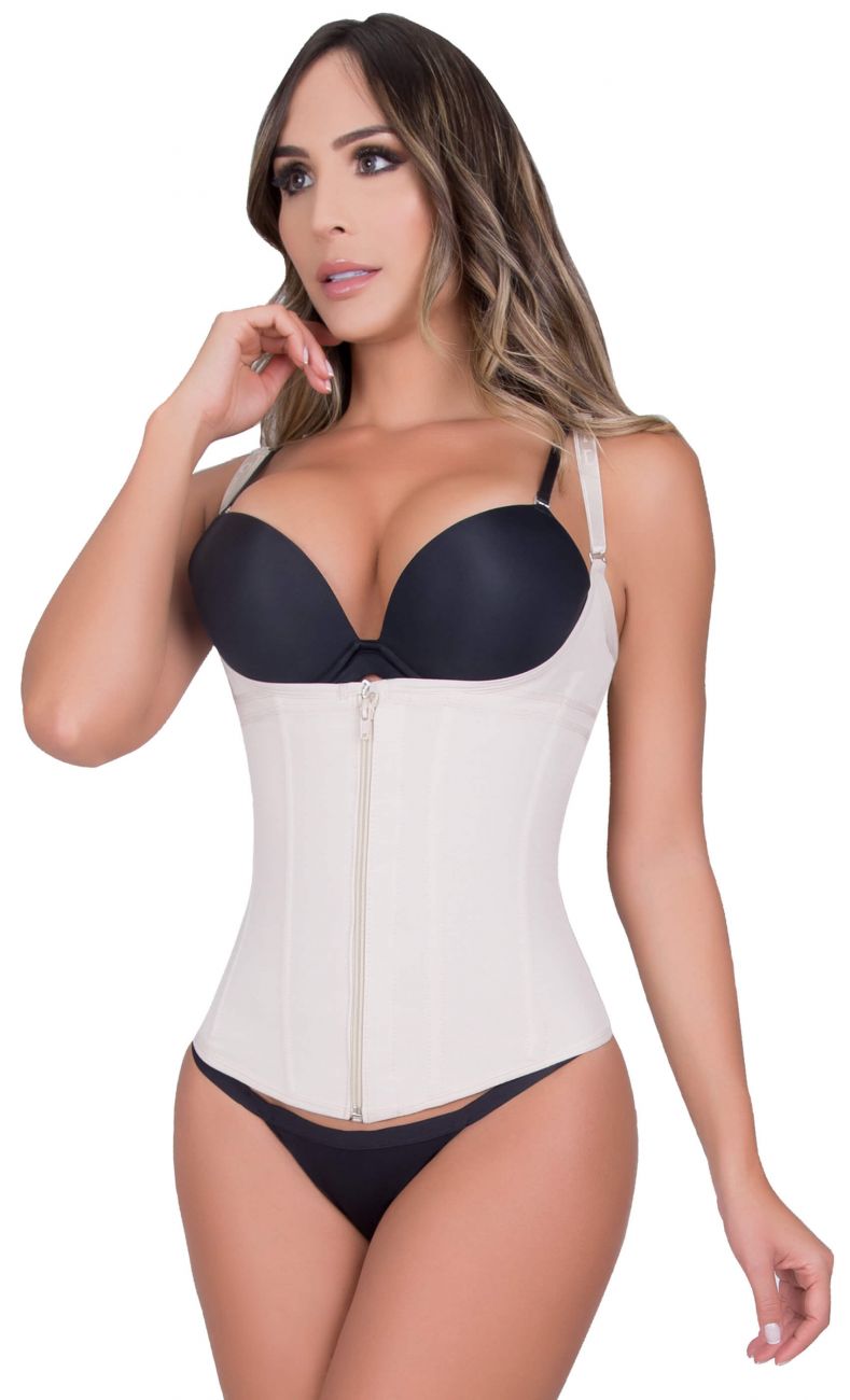 Moldeate 8076 Powernet Waist Trainer Zipper Semi Vest Trainer Color Beige