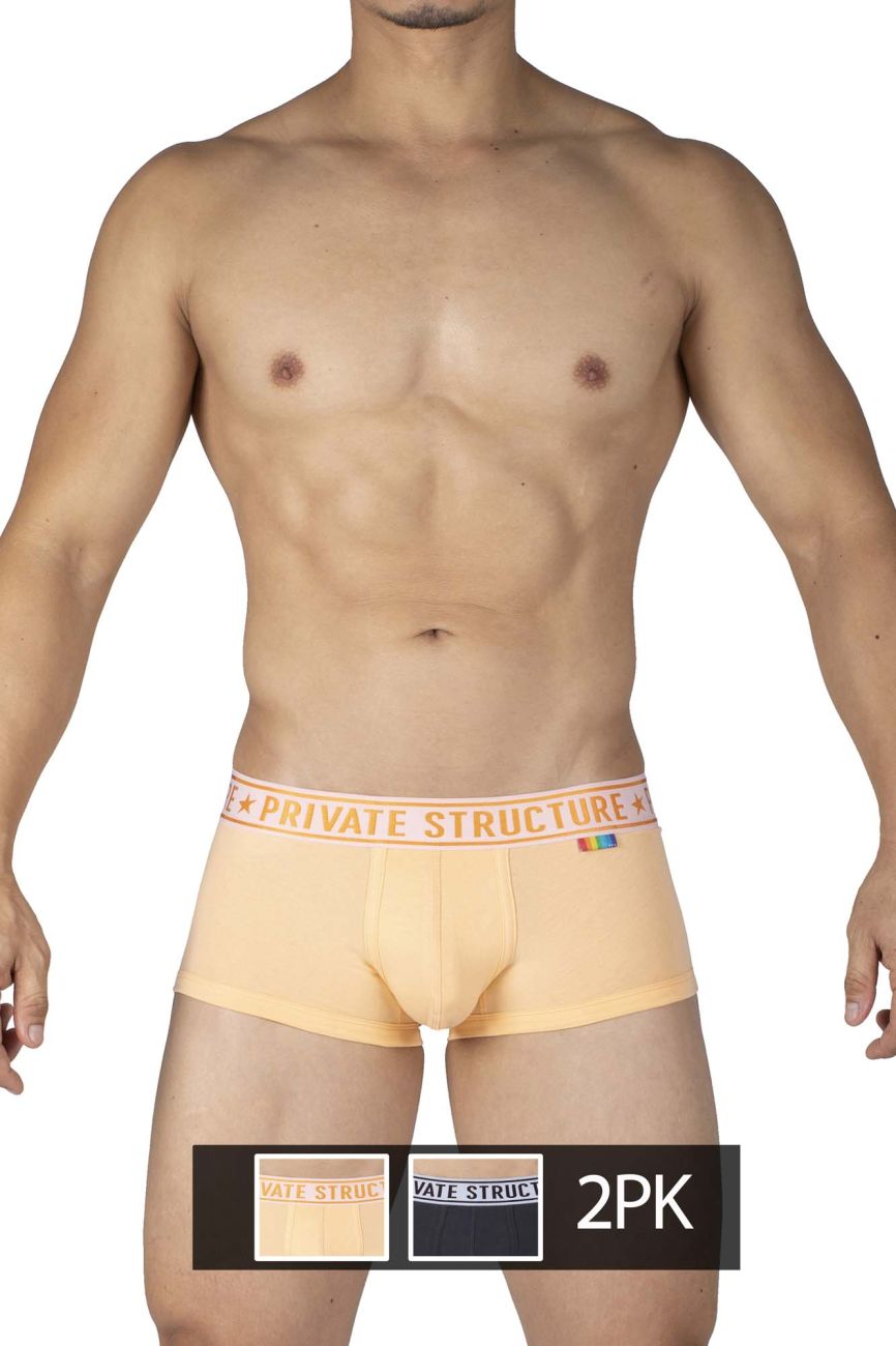 Private Structure EPUT4386 Pride 2PK Mid Waist Trunks Color Orange-Black