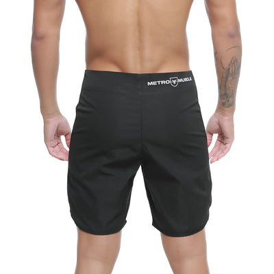 Designer long swimwear board shorts in vibrant print, extended-cut resort swim collection for the body-confident man.