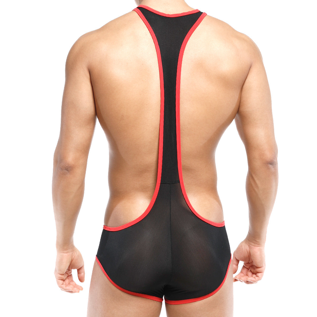 Black mesh wrestling singlet with red trim by metromalewear acme singlet red 0010-12 for athletic use