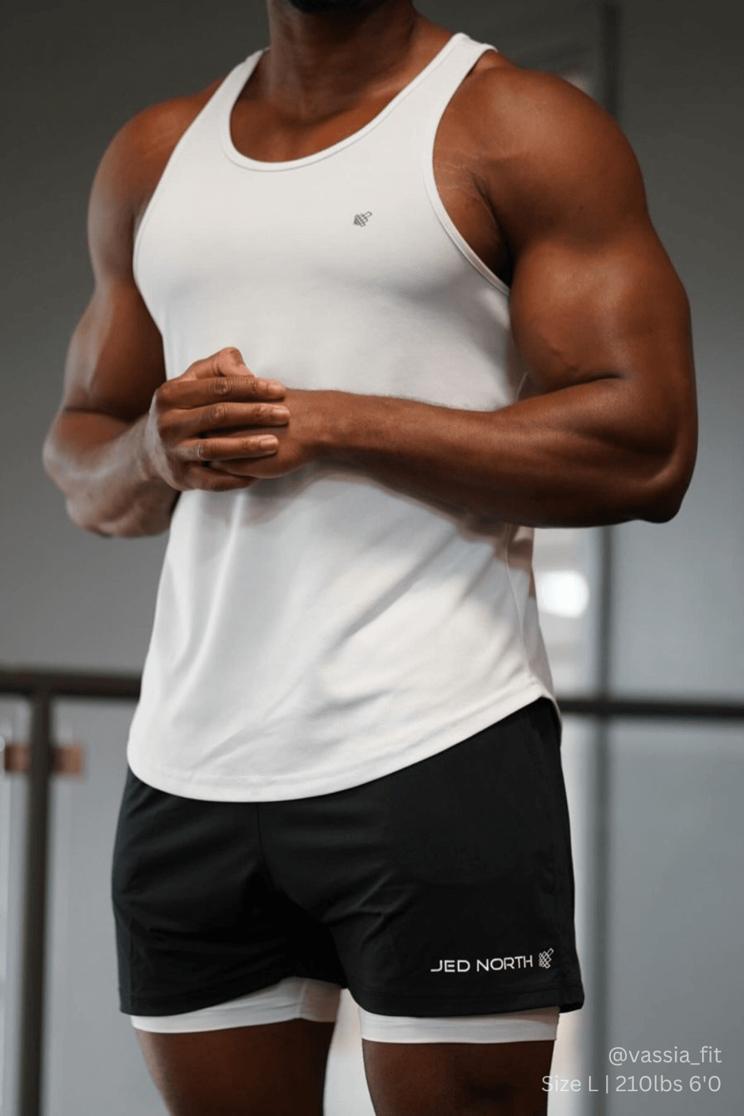 Jed North schnelltrocknendes Bodybuilding-Workout-Stringer für Herren - Weiß