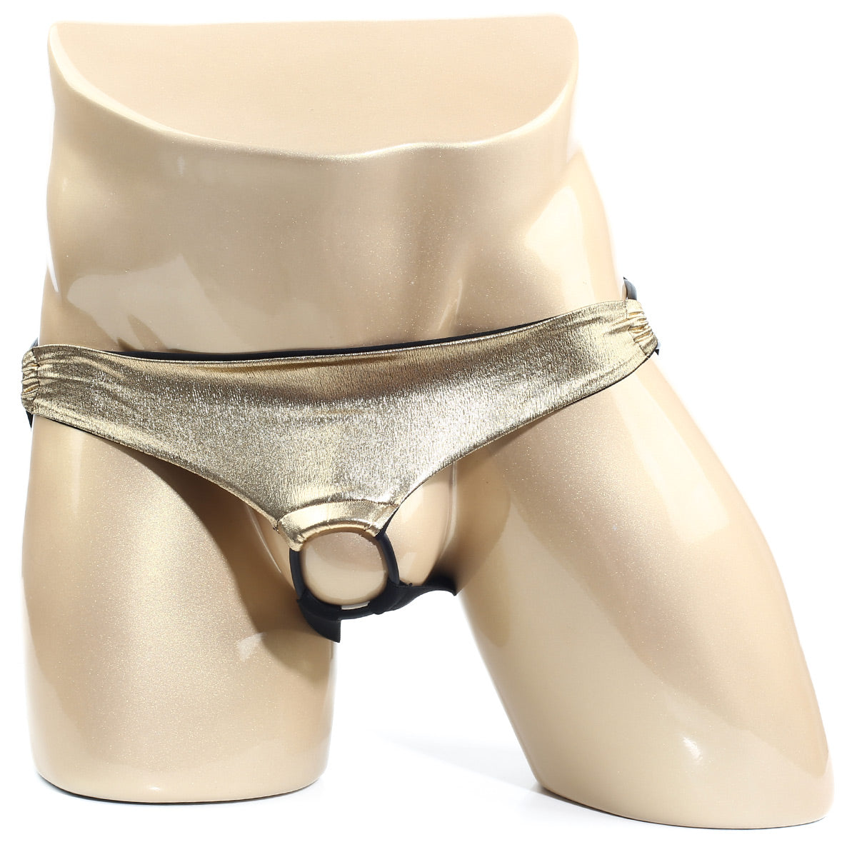 MetroMaleWear Asunto jock strap gold 1007-21 shiny gold metallic briefs with black ring and trim front view