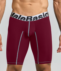 Maroon malebasics microfiber athletic boxer briefs with white waistband black lettering and silver side stitching final sale