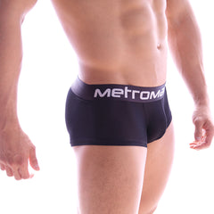 Black metroma men’s briefs with white logo waistband designed for butt support trunk 1026-31
