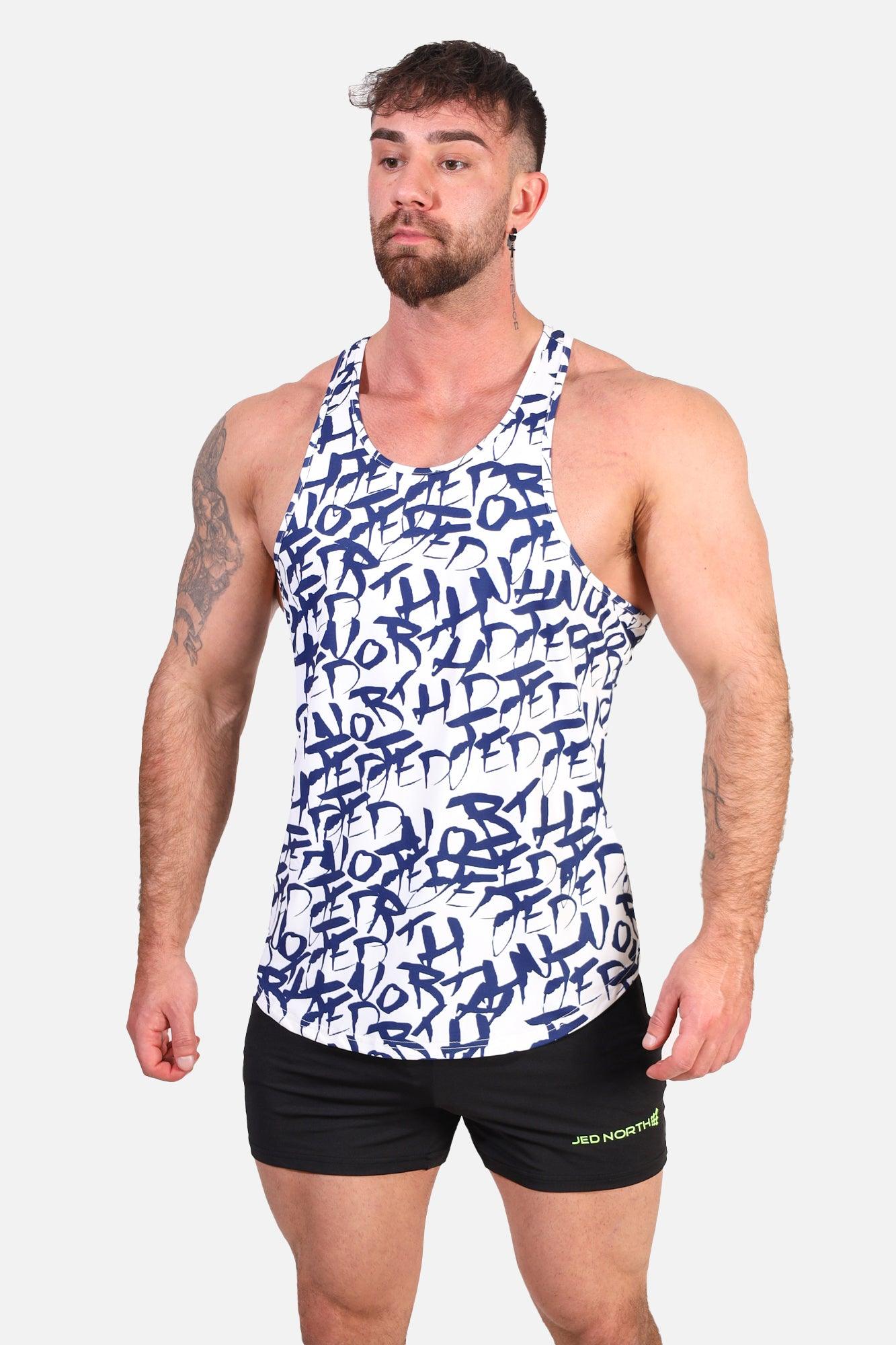 Jed North Herren Muscle Stringer mit Grafik - Weißes Graffiti