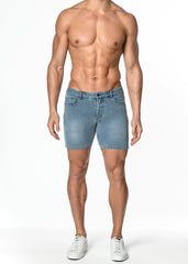 Short en maille stretch en denim délavé