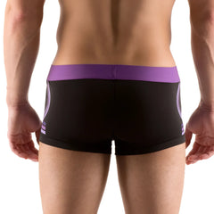 Black athletic briefs with vibrant purple waistband and side stripes microfiber boxer brief underwear size s