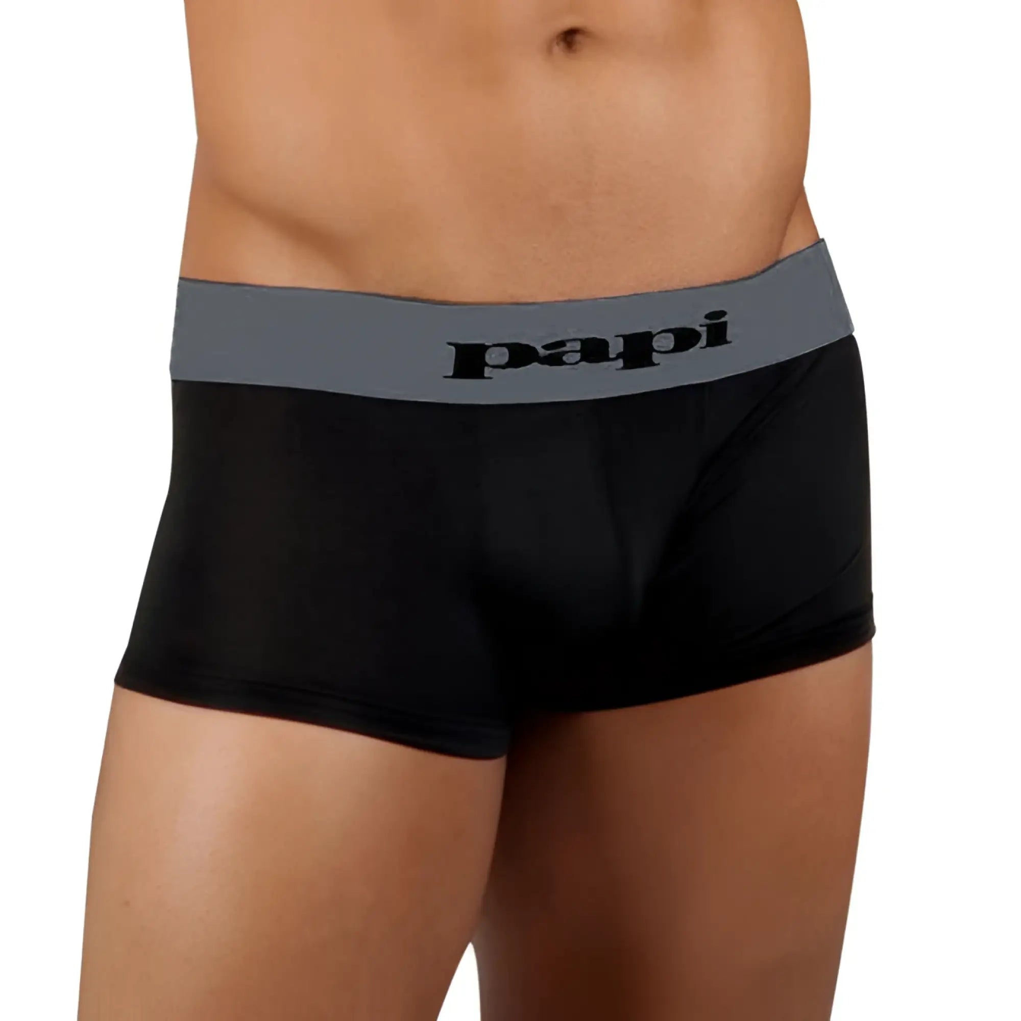 Black papi brand microfiber briefs with gray waistband and papi logo in black lettering size xl in 2 pack set