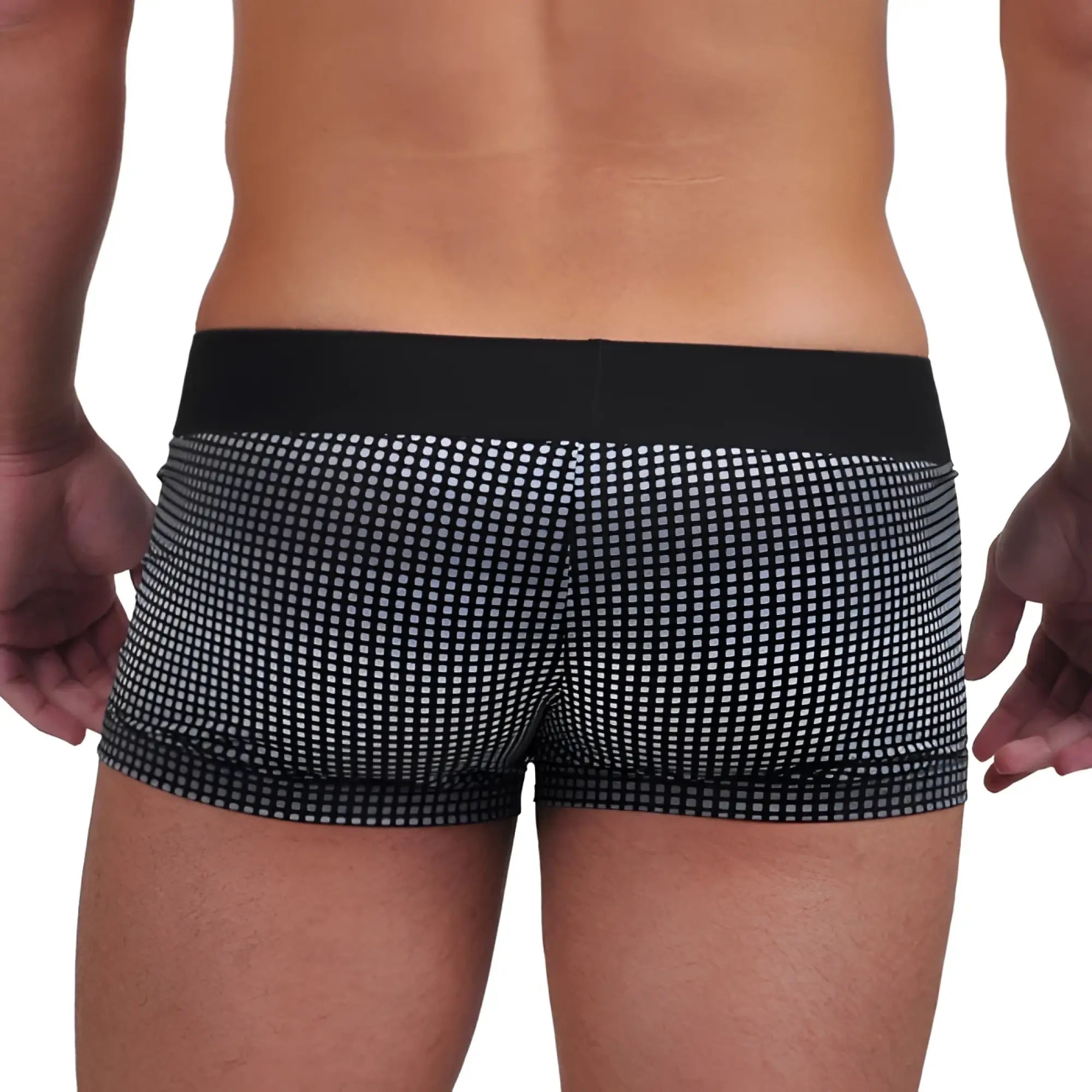 Black and white dotted microfiber briefs with solid black waistband from papi ombre dot solid brazilian trunk pack xl