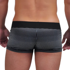 Black and white dotted microfiber briefs with solid black waistband from papi ombre dot solid brazilian trunk pack xl