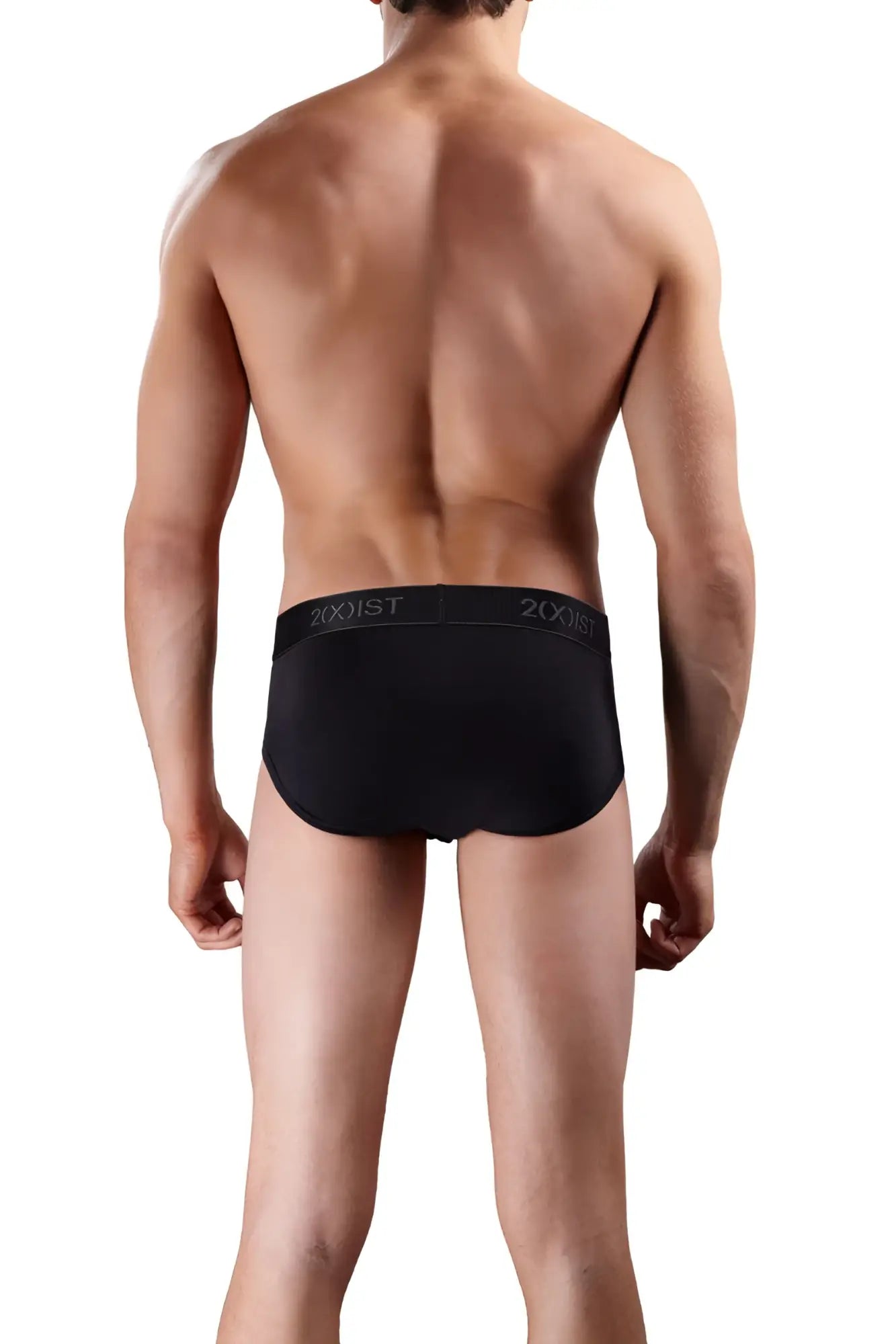 Black 2xist cotton contour pouch briefs with snug fit and elastic waistband featuring white 2xu logo in size small