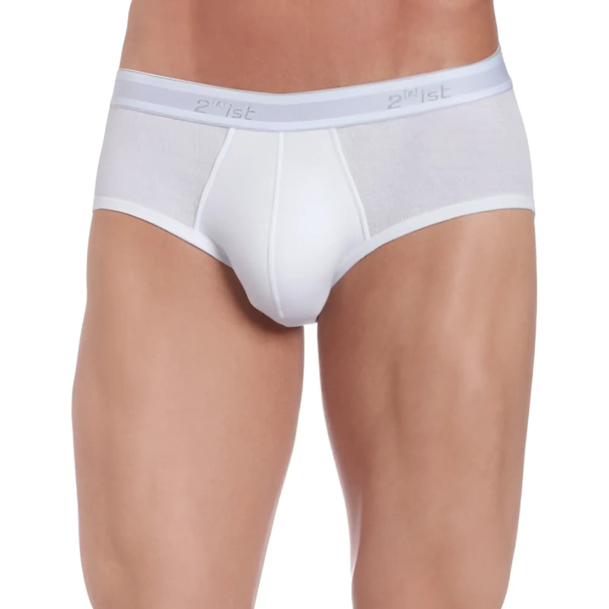2xist essential contour pouch brief underwear in white with mesh waistband and solid fabric body size xl