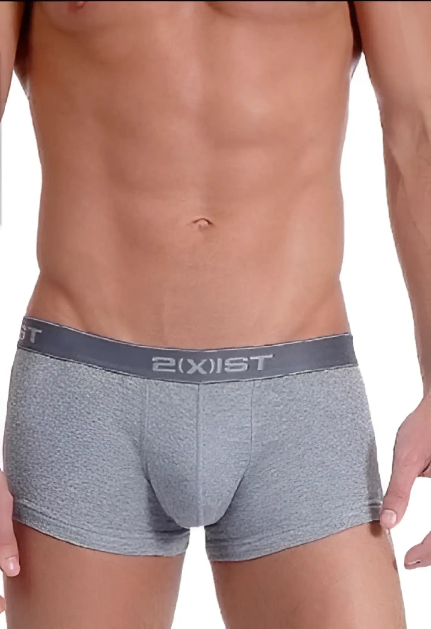 Gray heathered cotton 2xist essential no show trunk underwear with dark gray exist waistband size m