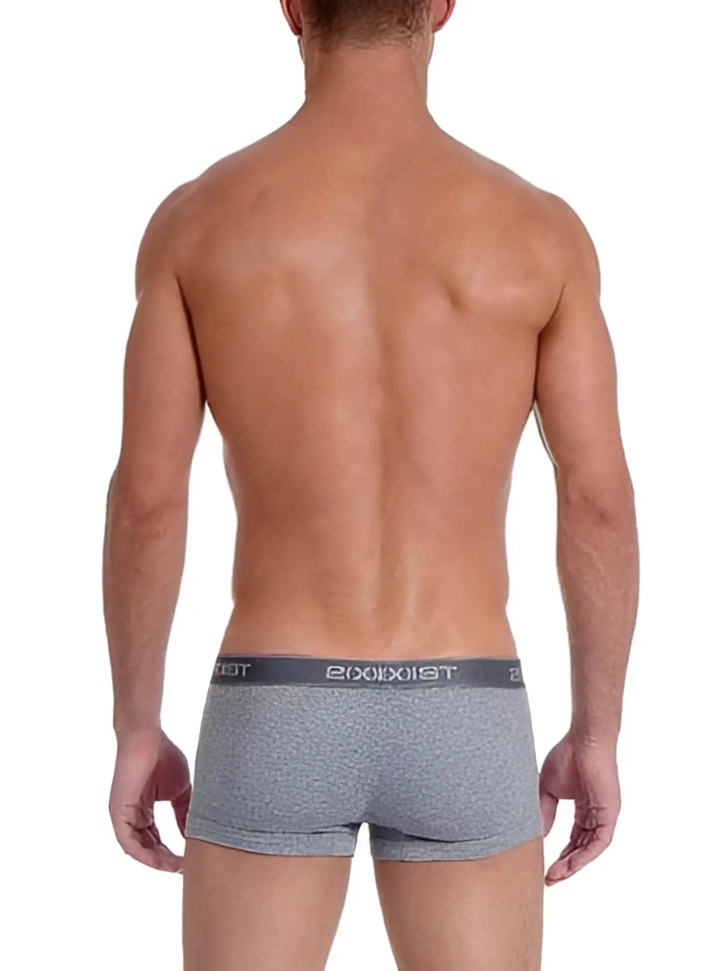 Gray heathered 2xist essential no show trunk underwear with dark gray waistband and booxist branding size medium