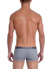 Gray heathered 2xist essential no show trunk underwear with dark gray waistband and booxist branding size medium