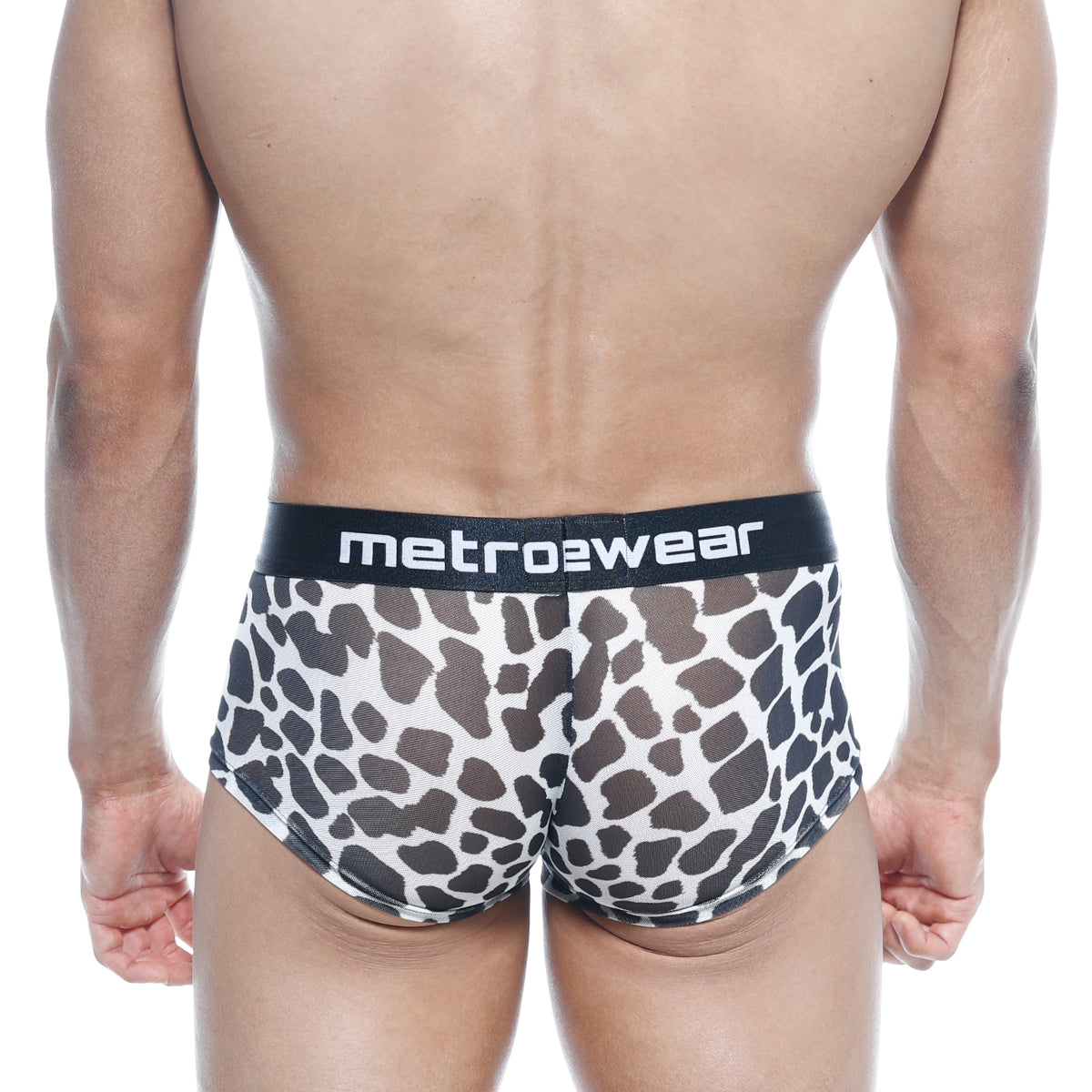 Black and white leopard print briefs with black metro2wear waistband metroMalewear Asian trunk dalmatian 2026-77
