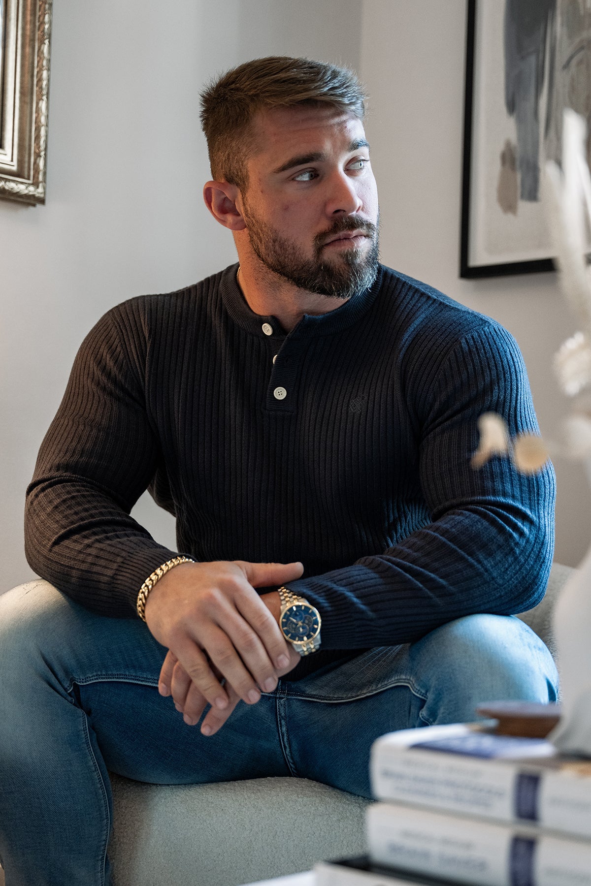 Jed North Men's Classic Henley Sweater  - Dark Gray