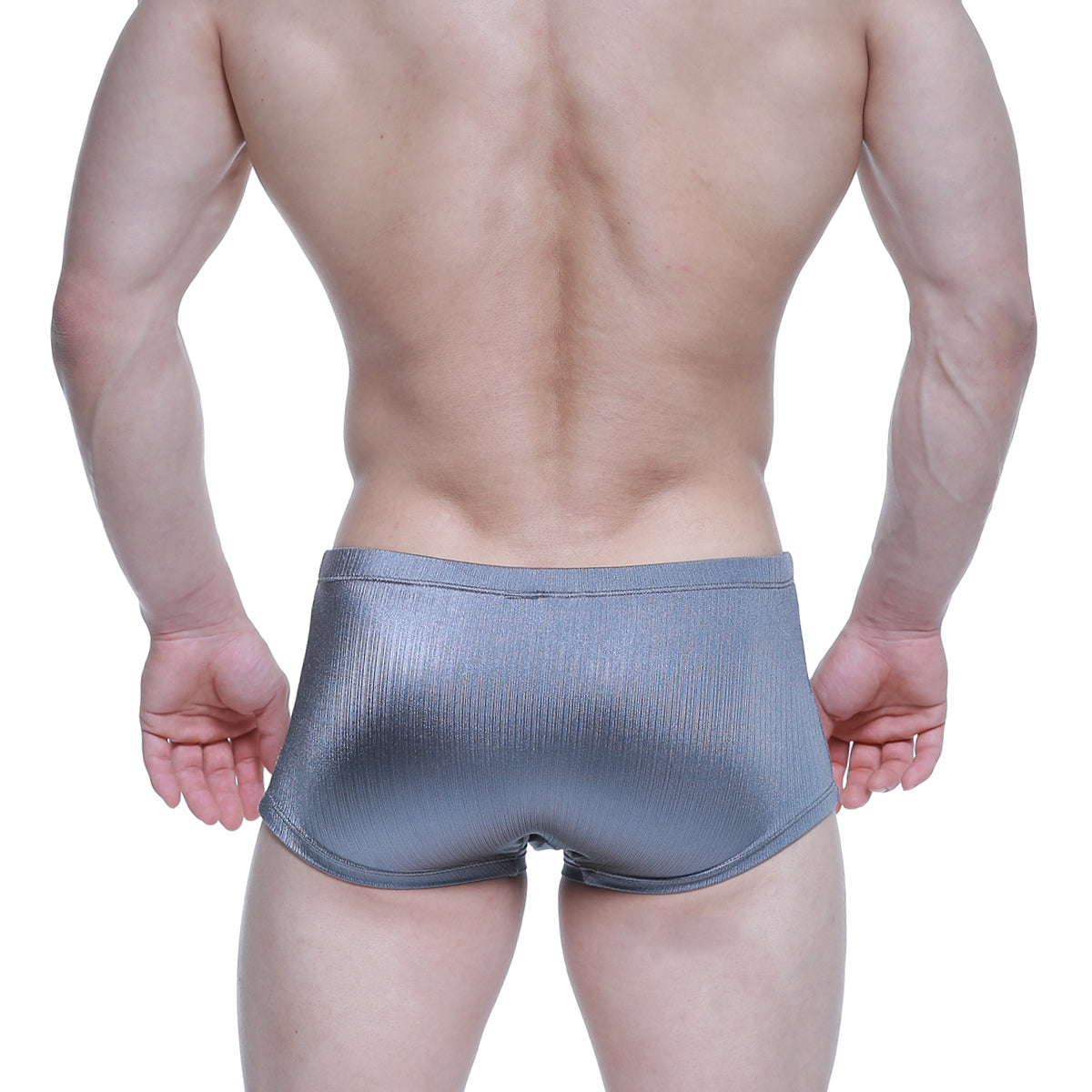 Silver metallic ribbed briefs metroMalewear enhancement boxer metal 2043-10 showcasing sleek textured design