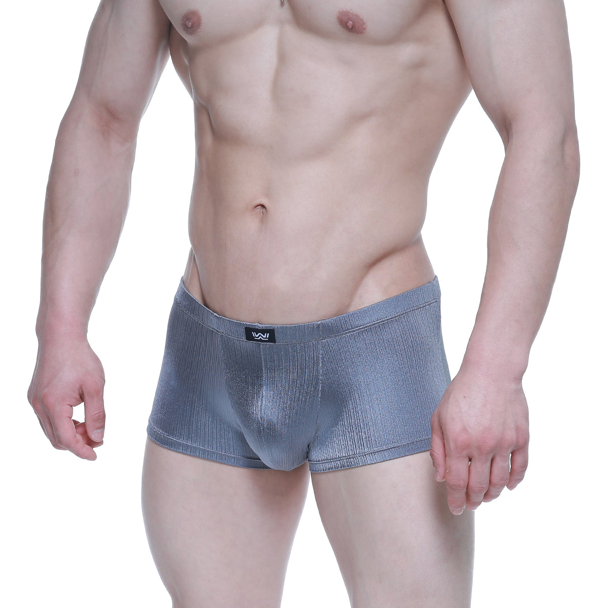 MetroMaleWear enhancement boxer metal 2043-10 gray textured briefs with subtle sheen and black logo tag at waistband