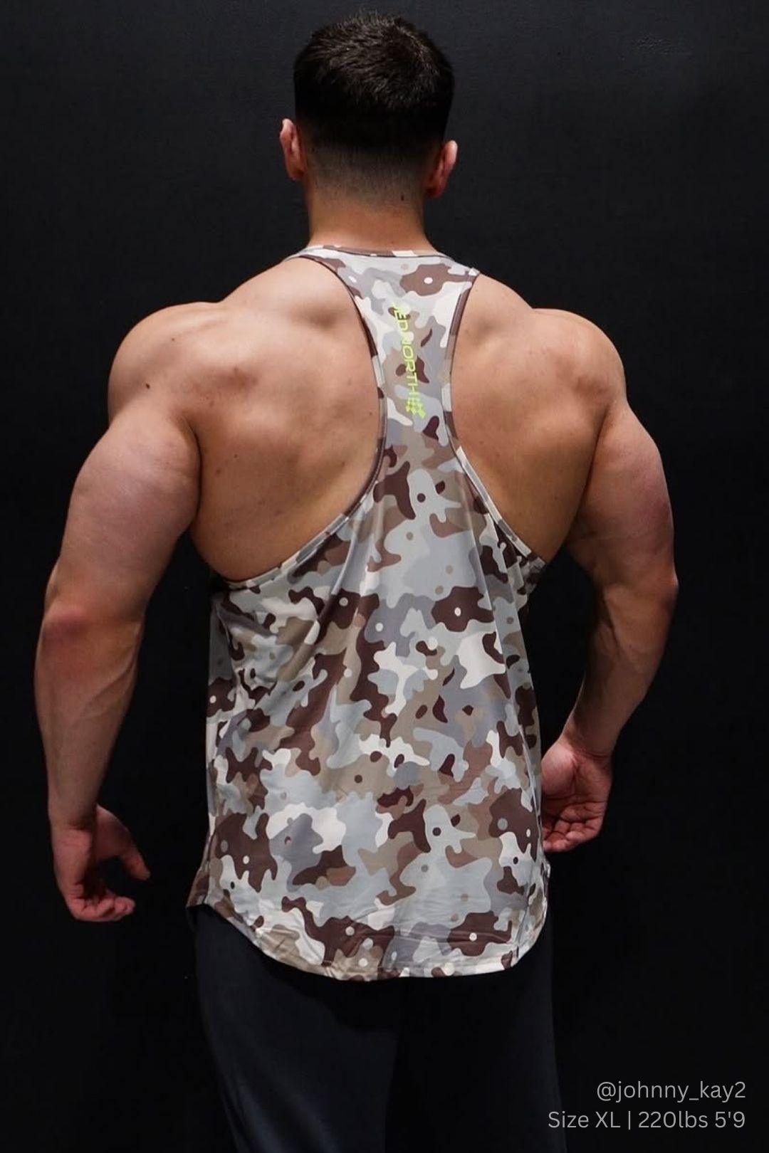 Jed North Herren Muscle-Stringer mit Grafikdruck - Khaki-Camouflage