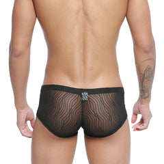 MetroMaleWear Bruma Trunk 2125-30 black sheer mesh briefs with wavy pattern and solid black waistband