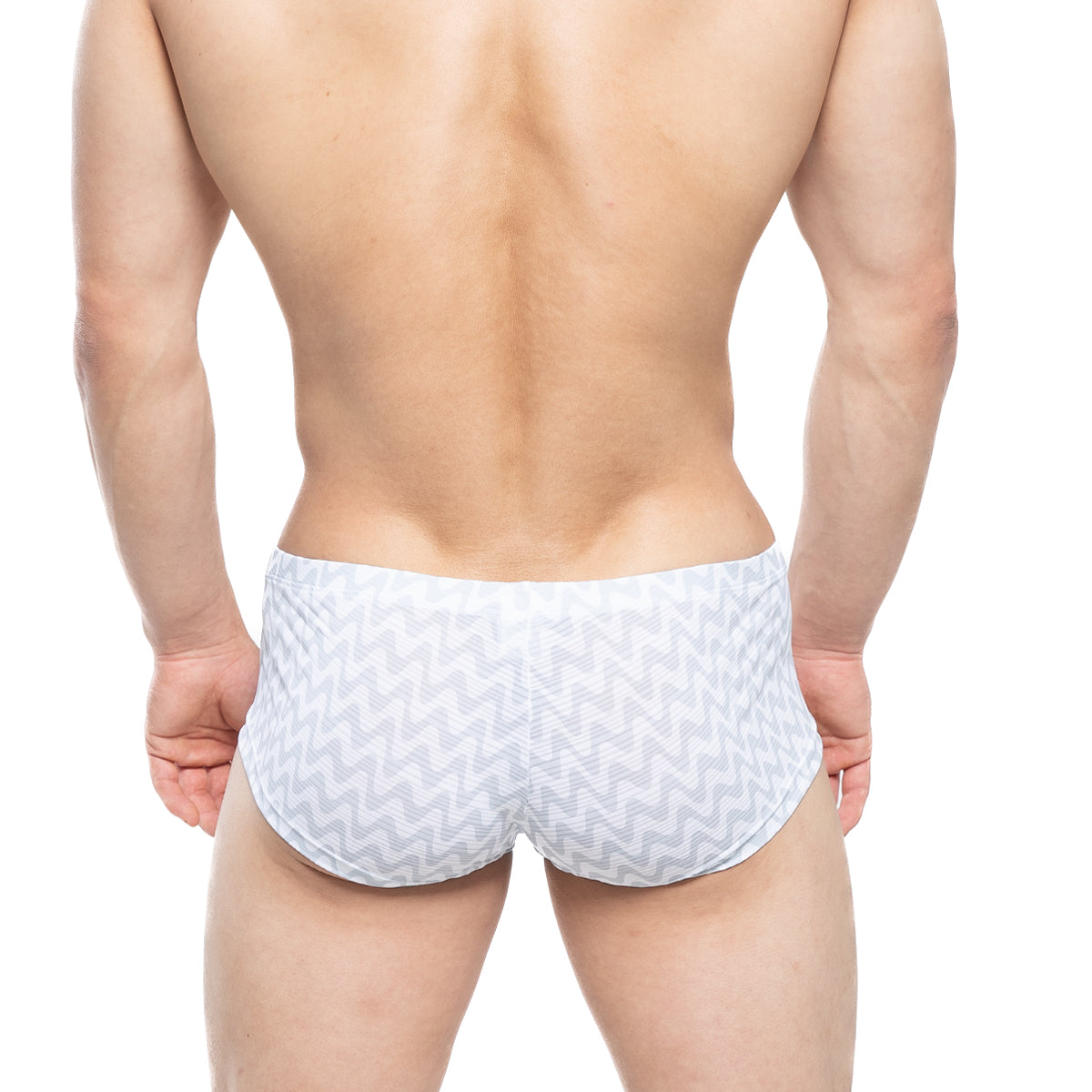 MetroMaleWear Senal trunk white swim trunks with subtle gray zigzag pattern ideal for beach and poolwear