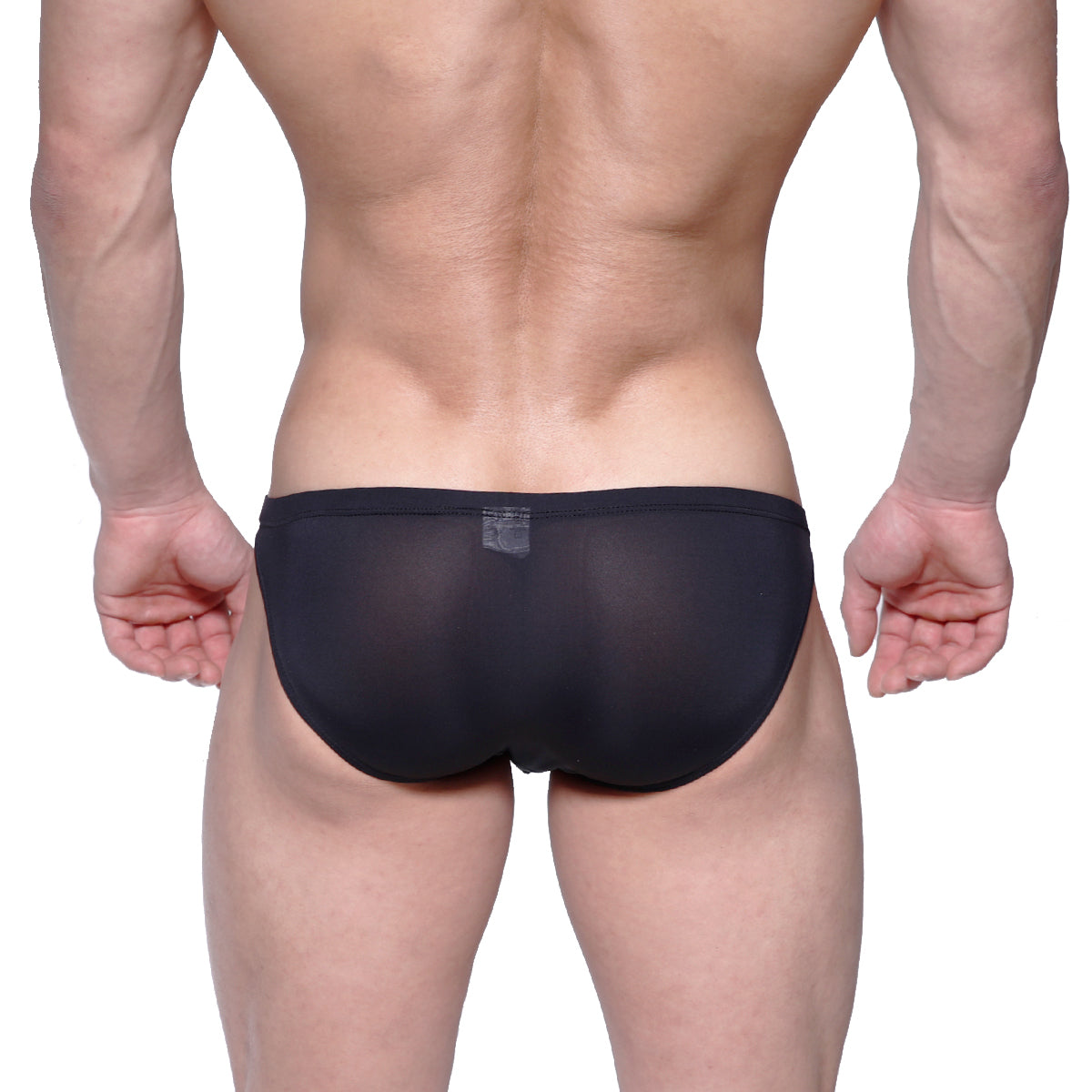 Metro malewear cannon hip brief black 2203-20 sheer mesh black briefs front view