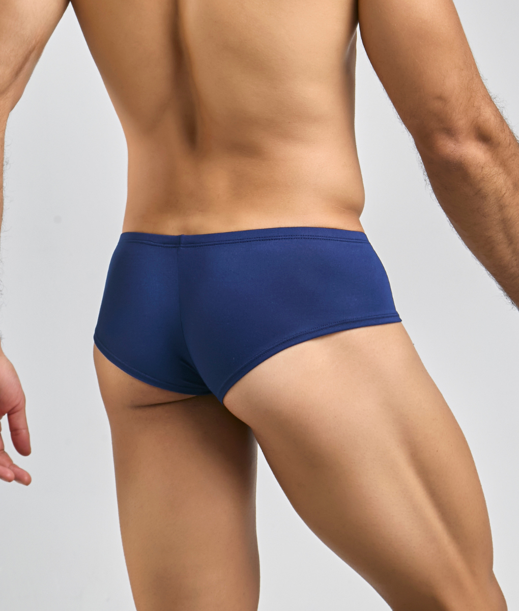 Navy blue Justin plus Simon cheeky bulge boxer briefs with smooth form-fitting fabric and minimalist design