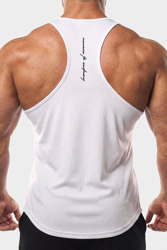 Jed North schnelltrocknendes Bodybuilding-Workout-Stringer für Herren - Weiß