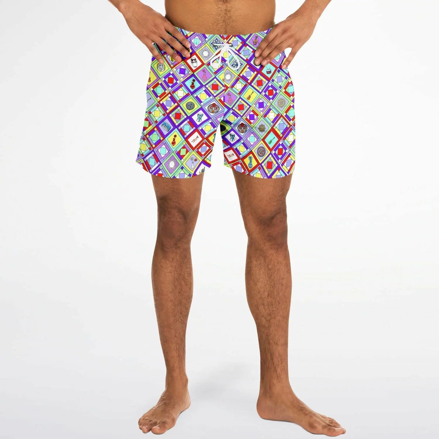 Maris Equi Retro Mod Geometrische Rauten-Badeshorts für Herren
