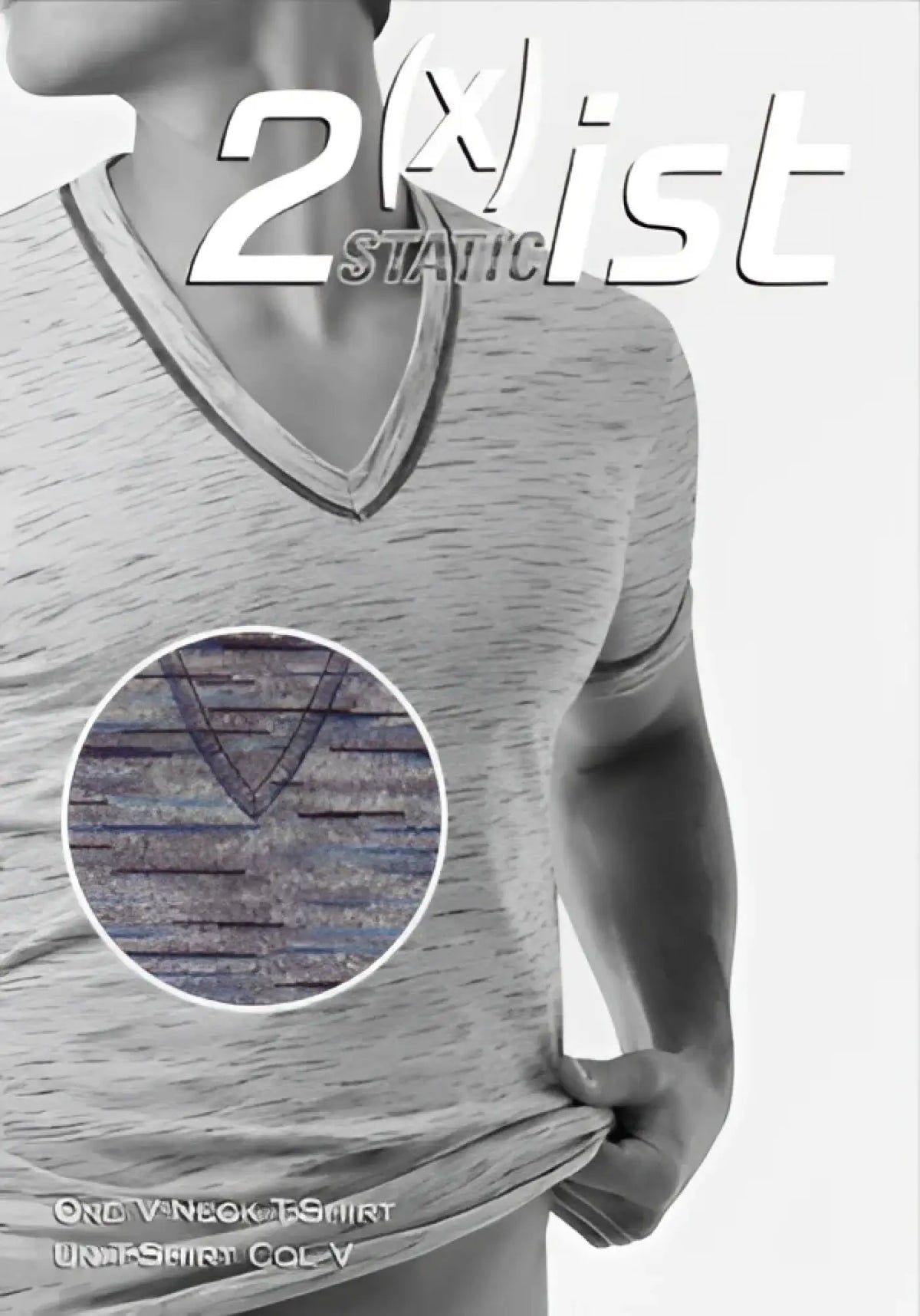 Gray heathered 2xist static deep v neck t shirt size l with subtle textured pattern in grey color