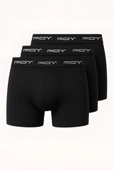 Black men’s boxer briefs in 3 pack made of 100% cotton with white pov logo on the waistband