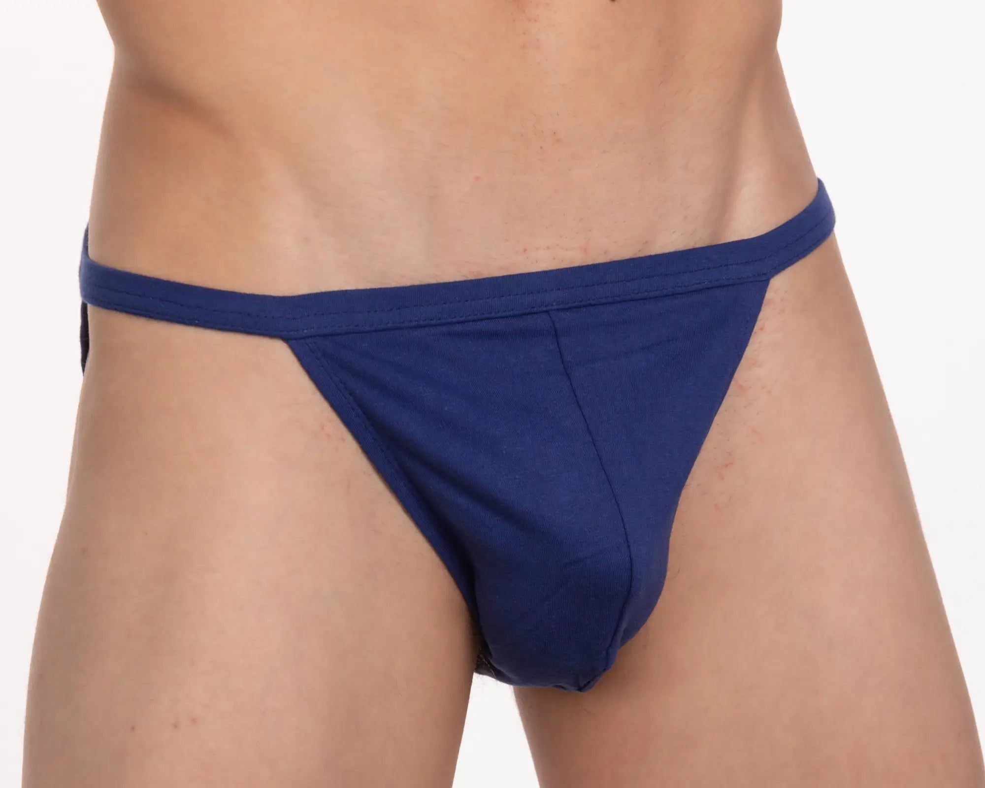 Navy blue cotton briefs with narrow waistband and minimal coverage from 3-pack contour cutaway men’s bikini set