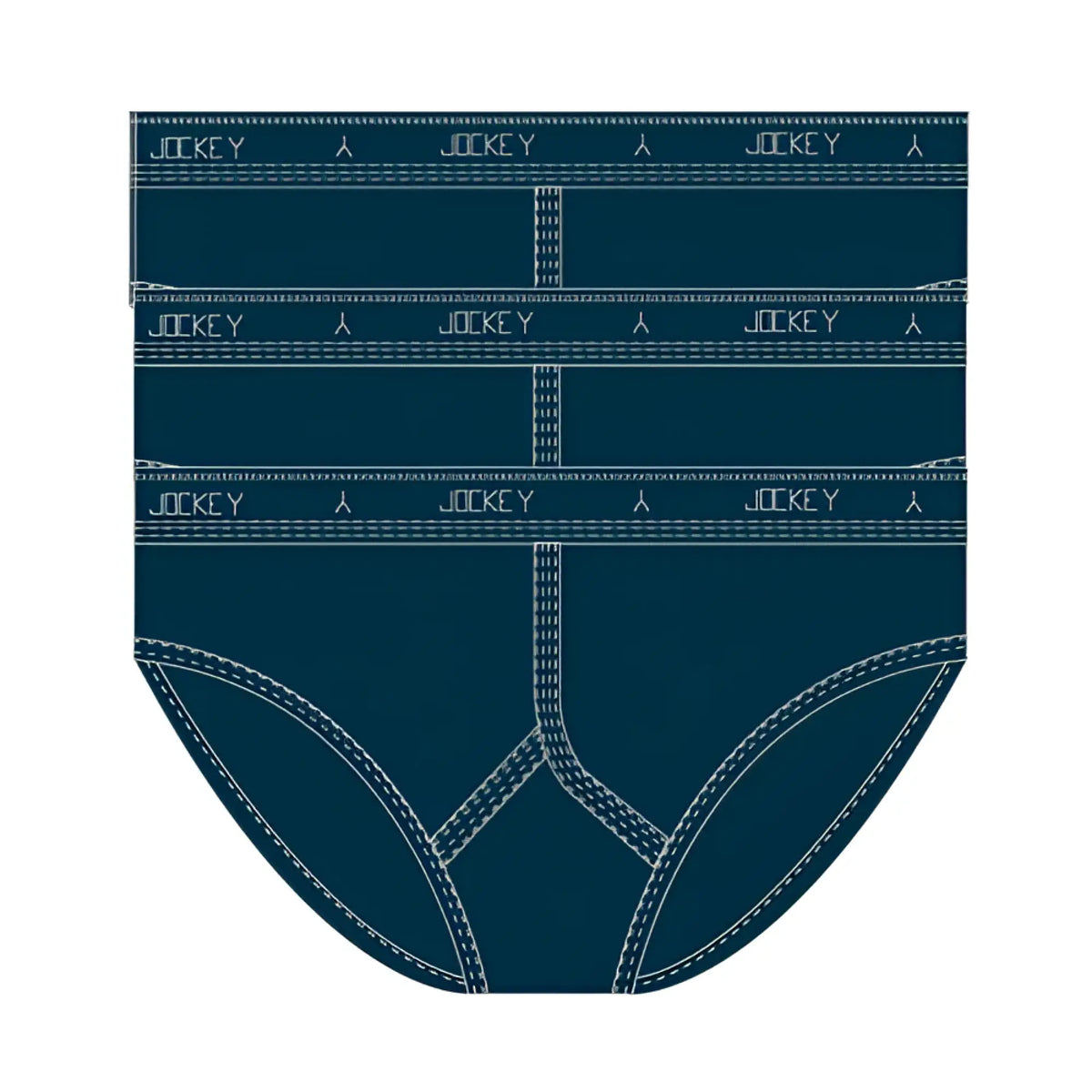 Dark blue jockey classic y-front briefs with white stitching and branded waistband in size 14 pack of 3