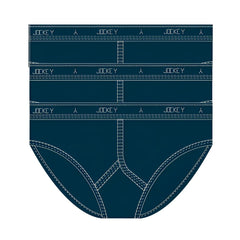 Dark blue jockey classic y-front briefs with white stitching and branded waistband in size 14 pack of 3