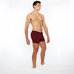 Maroon 3 inch stretch knit duo tone short athletic briefs with sleek form fitting design and subtle texture