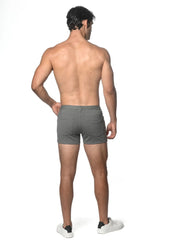 Gray 3 inch stretch knit athletic shorts with a sleek modern design and subtle stitching details