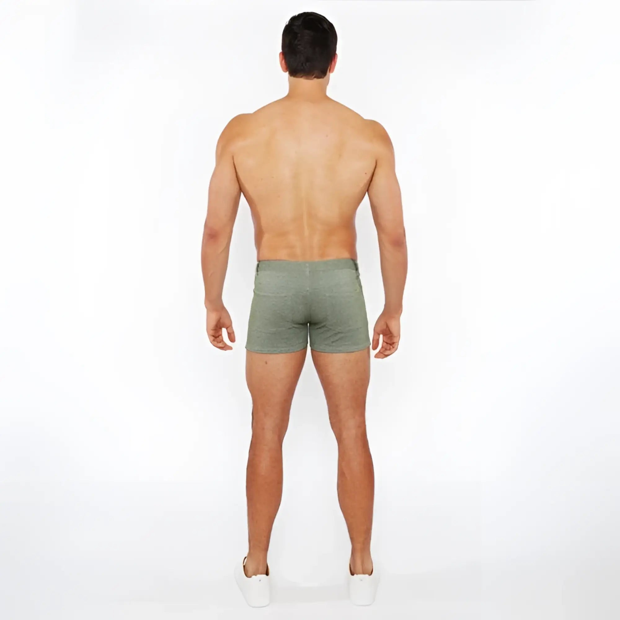 Olive green textured briefs made of stretch knit fabric with two tone design and 3 inch inseam length