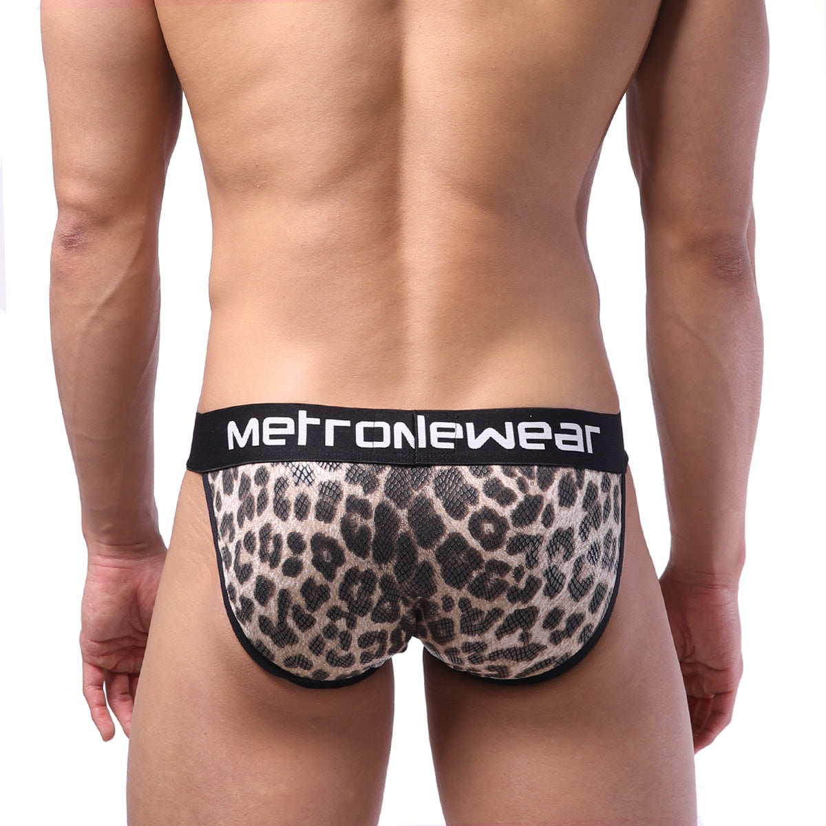 Leopard-print mesh briefs with black metronewear waistband in brown from metromalewear animal bikini 3004-60 collection