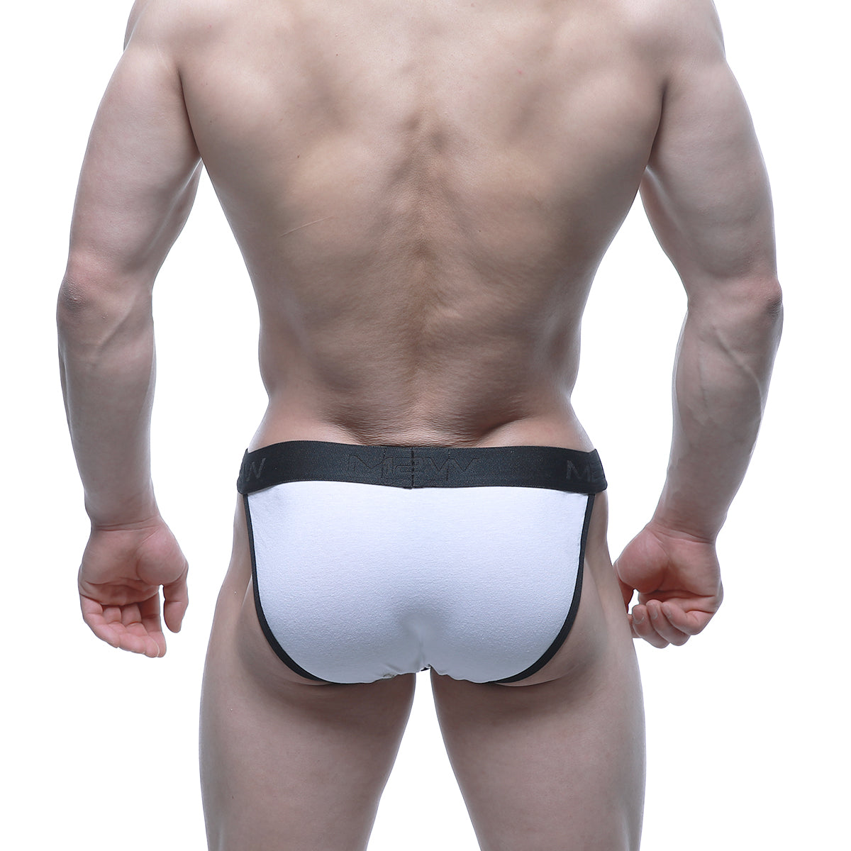 White briefs with black trim and a branded waistband metro male wear contrast bikini white 3004-c00