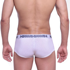 White mens cotton briefs with gray elastic waistband featuring milsom branding metro male wear 3013-00
