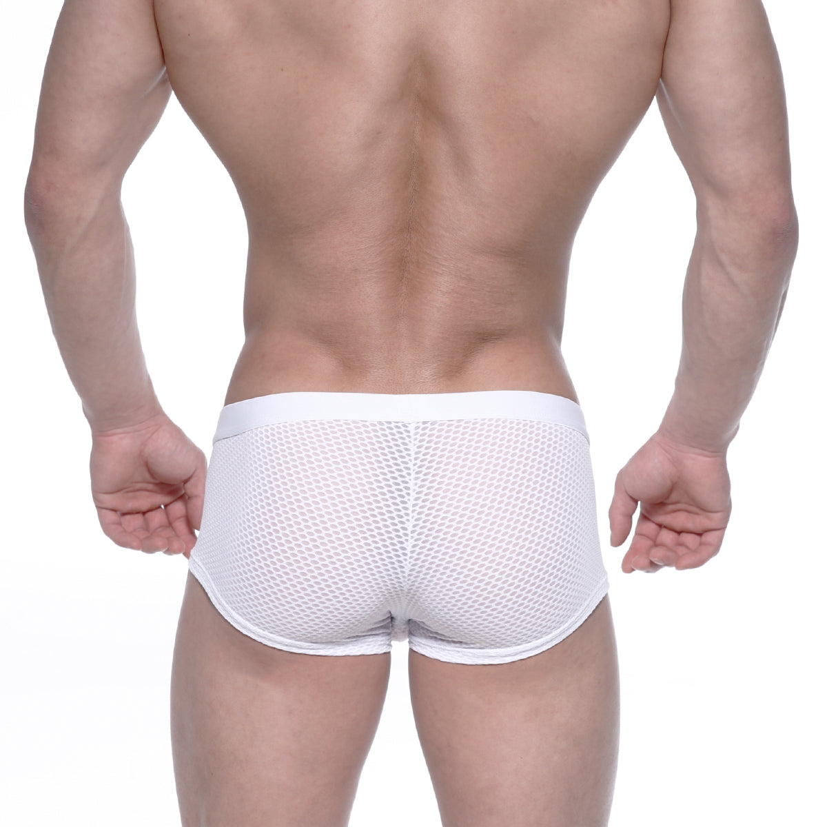 MetroMaleWear bulge boxer white mesh briefs with solid white waistband designed for comfort and breathability