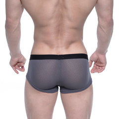 MetroMalewear bulge boxer gray mesh briefs with black elastic waistband showing front side design