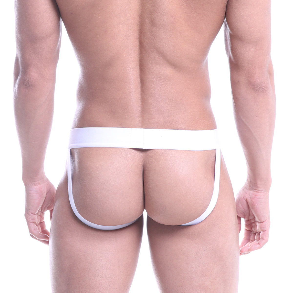 White minimalist athletic briefs with a sleek form-fitting design from metromalewear neon orange jock strap collection