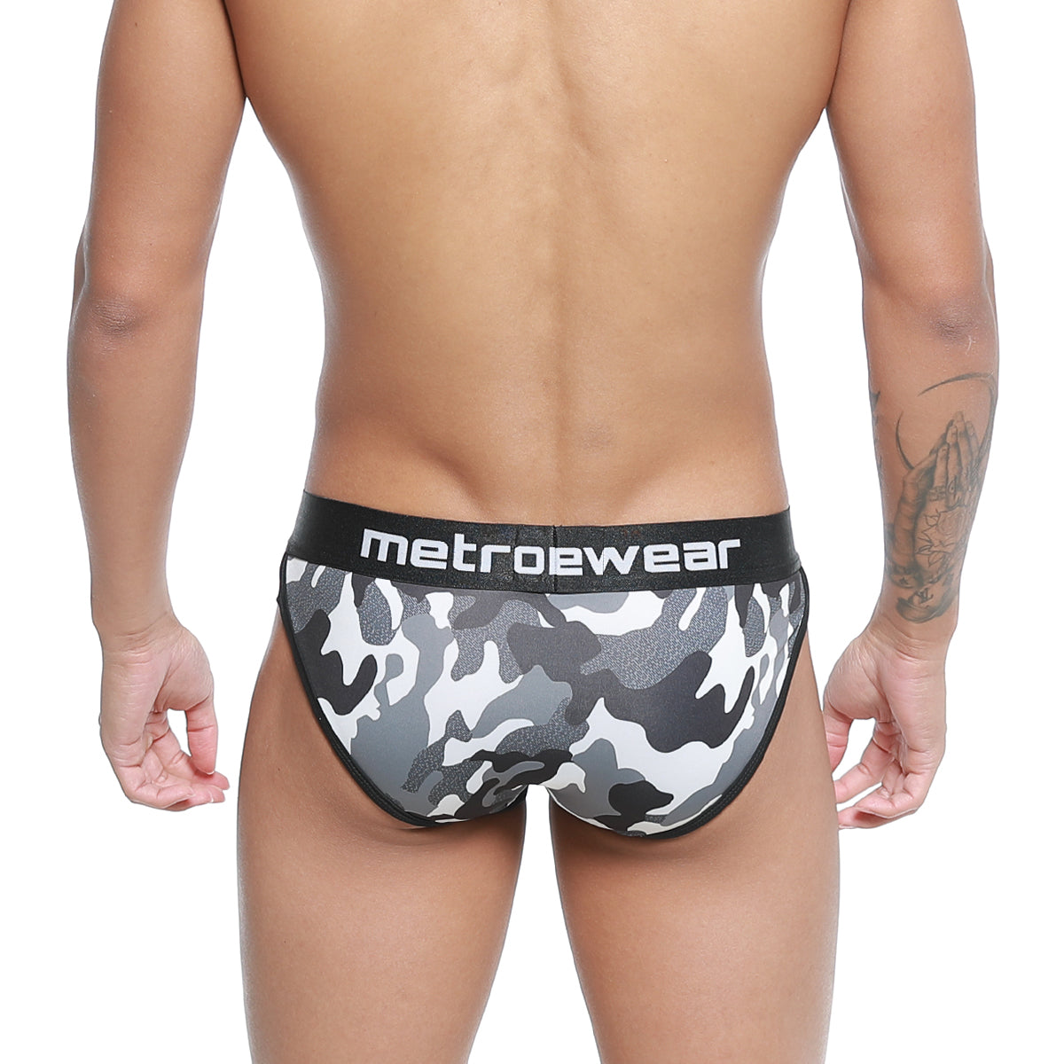 MetroMaleWear active brief camo 3303-60 black and gray camouflage men’s briefs with black metroewear waistband