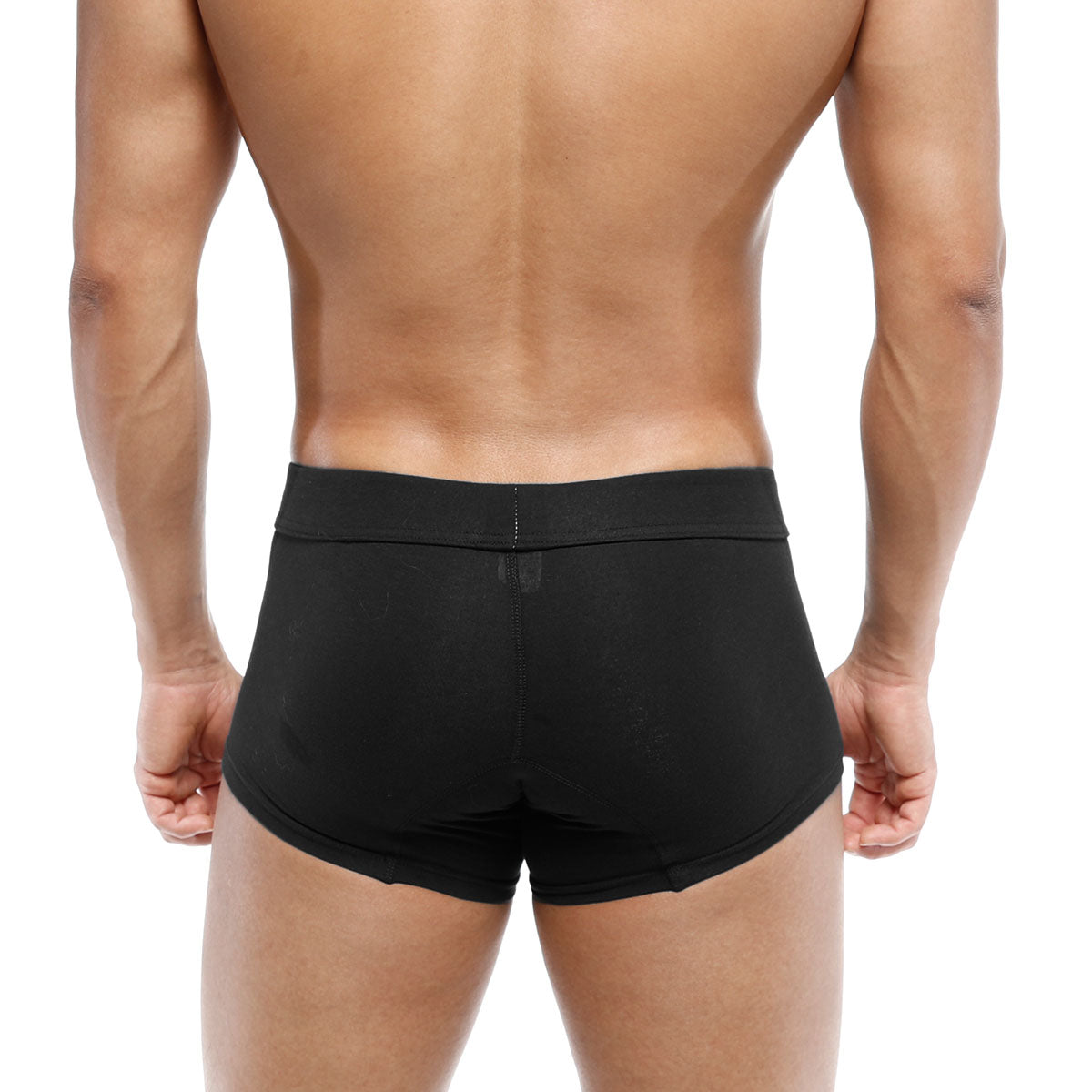 MetroMalewear deseo boxer black briefs with smooth form-fitting fabric and minimalist design in front view